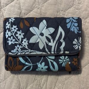 Vera Bradley Blue & Brown Floral Wallet with Fold-Over Flap